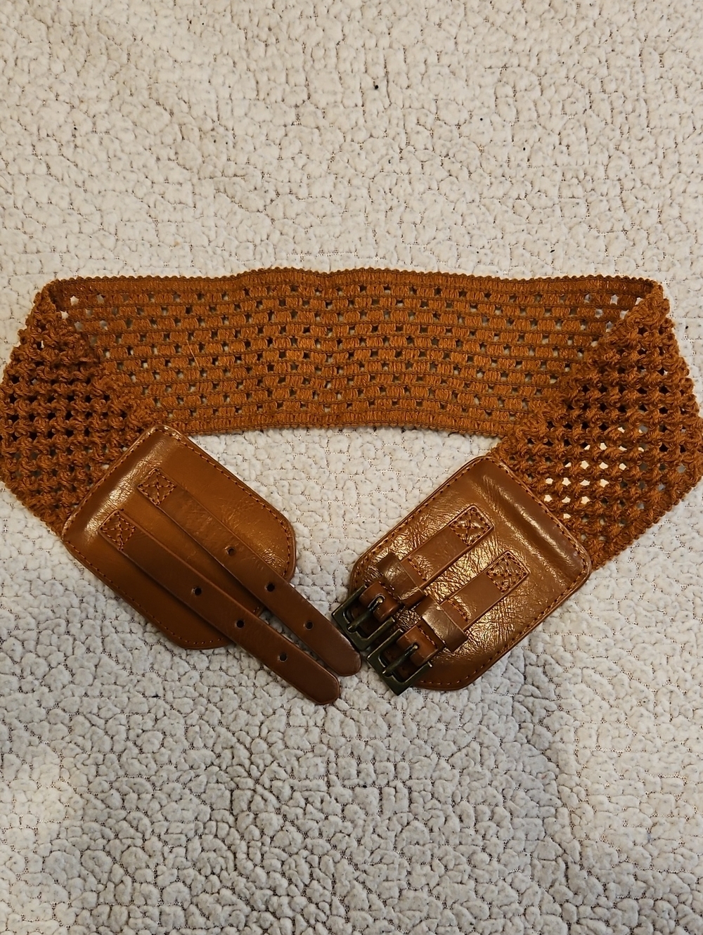 Wide Woven Stretch Belt in Warm Cognac Brown - Size S